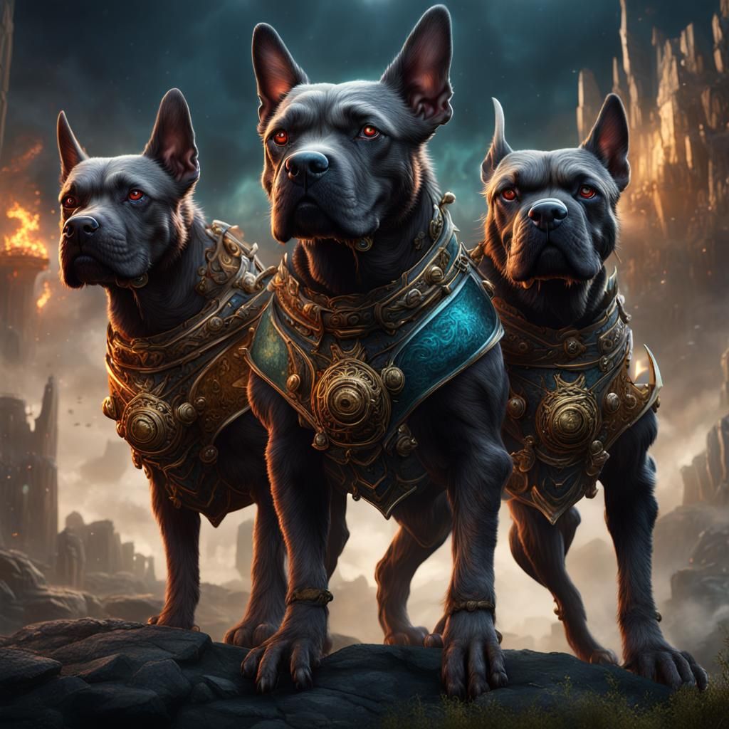 Fantastical Three-Headed Dog Matte Painting