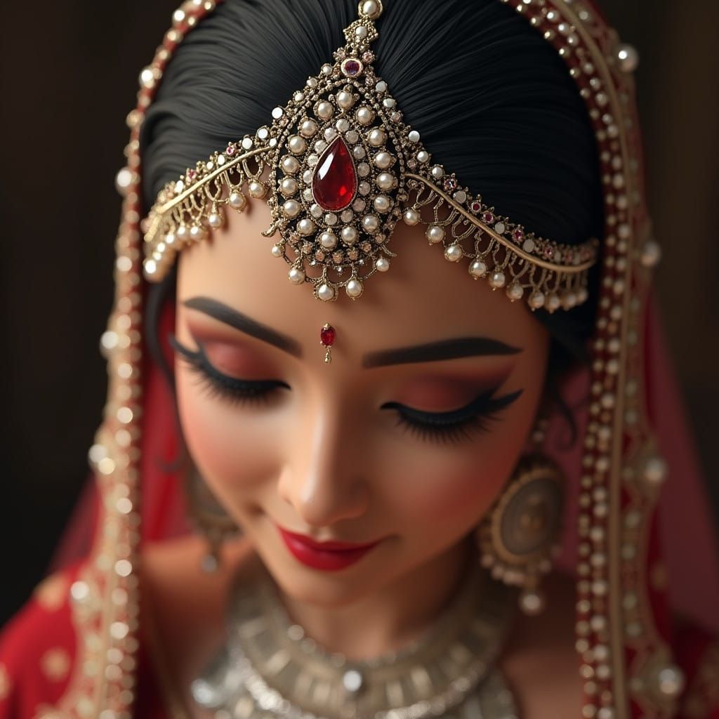 Exquisite Indian Bridal Maang Tikka in Ornate Silver and Gem...