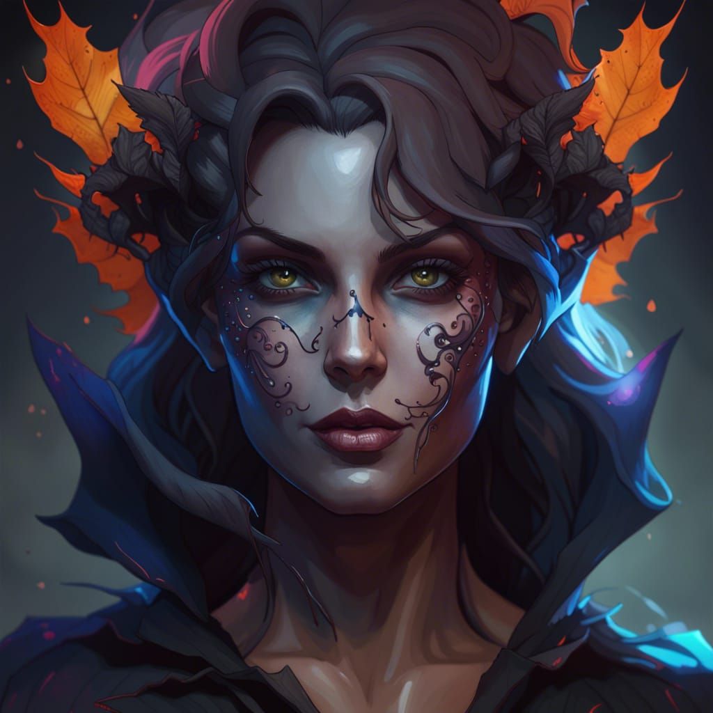 Hyperdetailed Halloween Woman Portrait in Art Nouveau Style