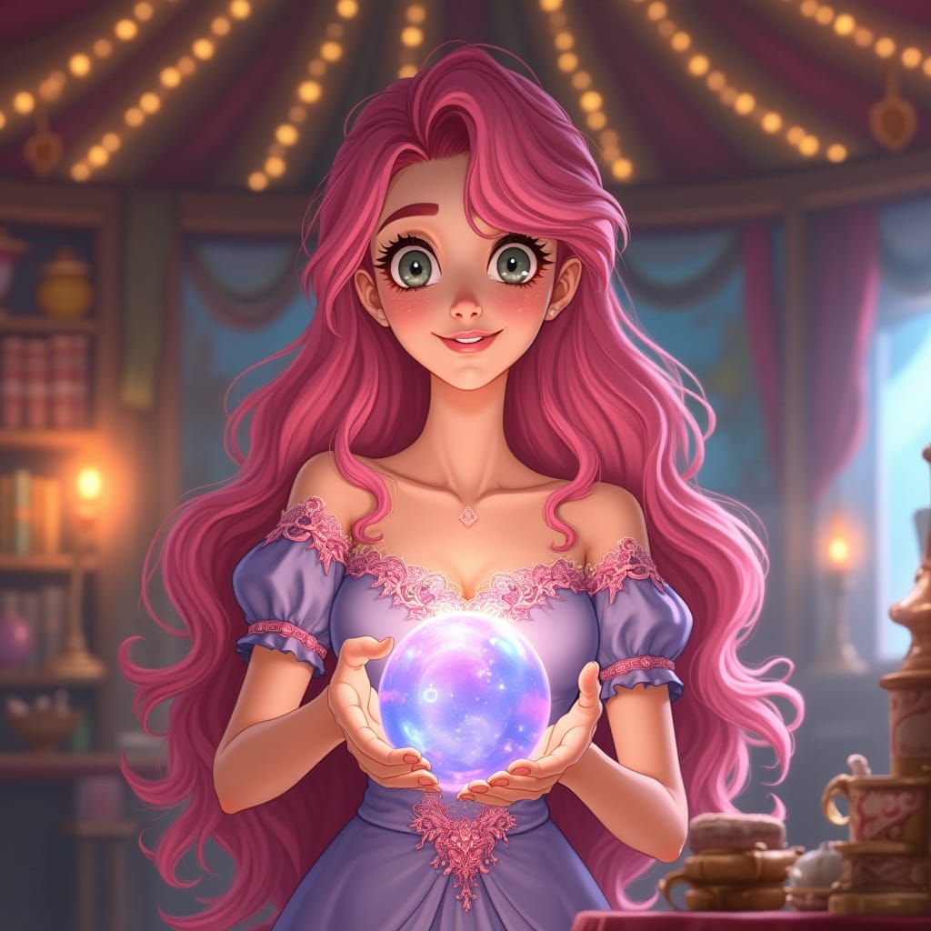 Enchanting Fortune Teller in Classic Animation Style