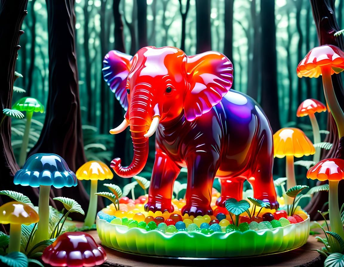 Jelly Elephant Sculpture in Surreal Gummy Forest