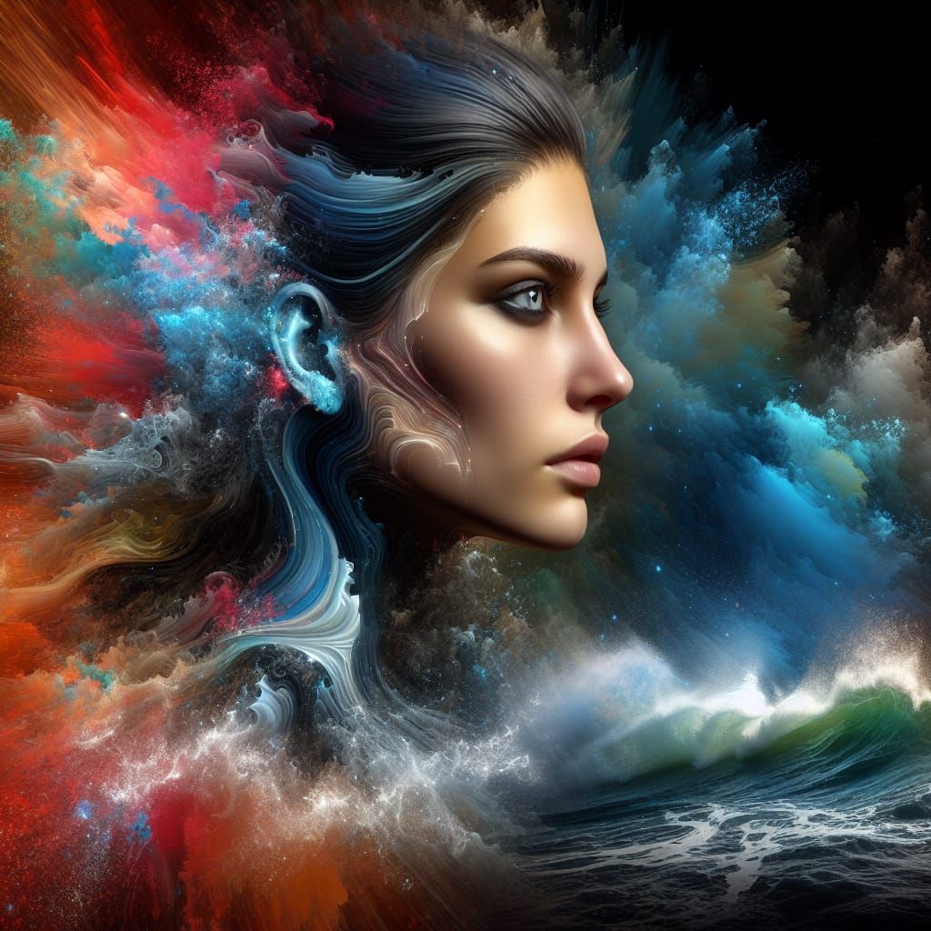 Woman in Ocean Wave Portrait: Hyperrealistic Concept Art