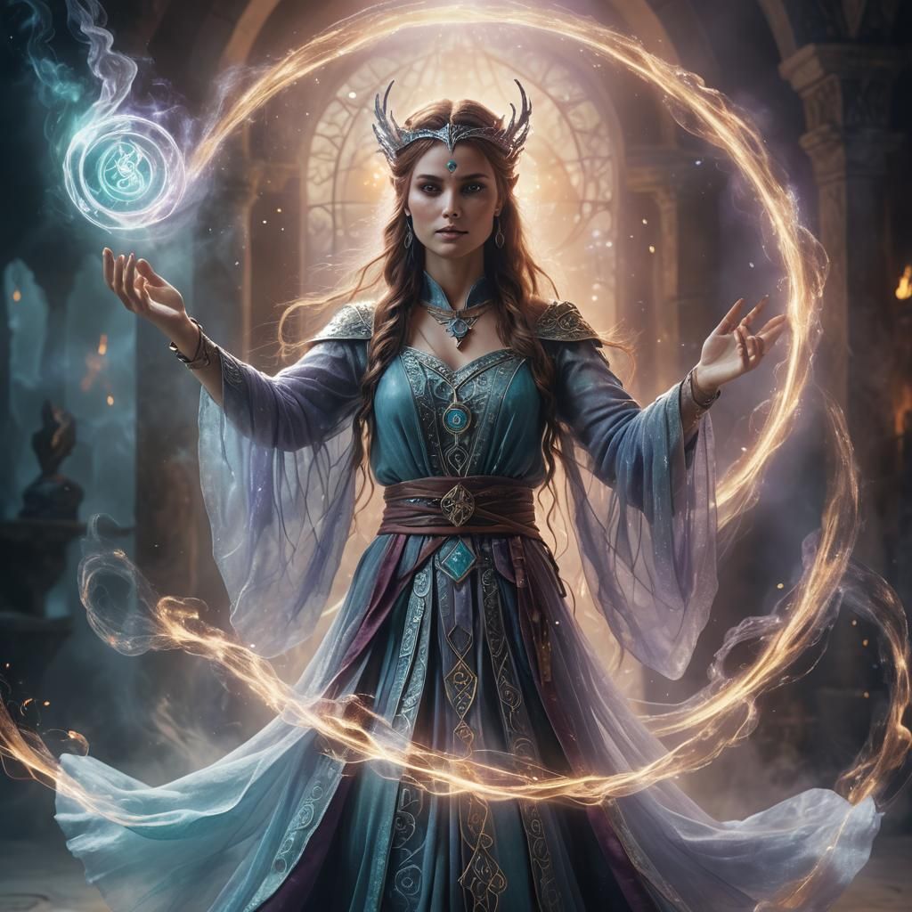 Enchanting Sorceress Portrait in Ethereal Digital Art