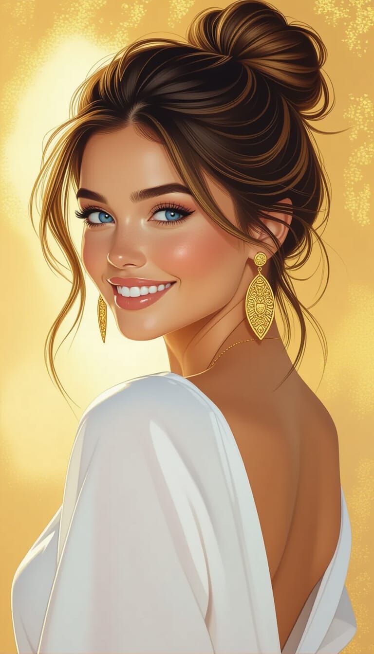 Hyperrealistic Portrait of a Smiling Brunette