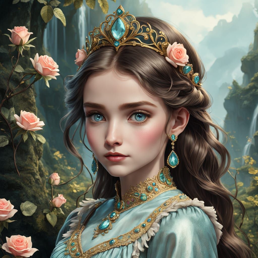 Renaissance Princess with Aquamarine Eyes in Dreamy Elegance