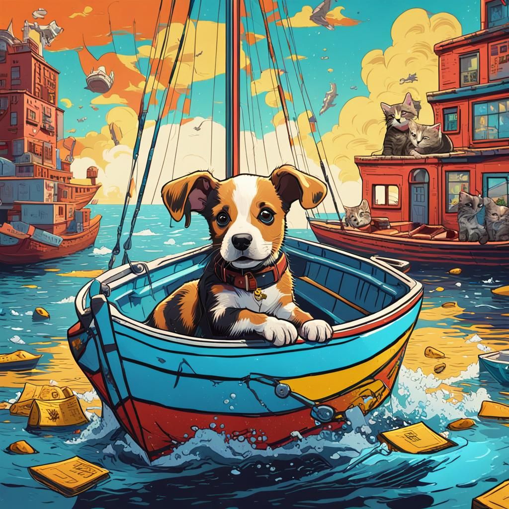 Pop Art Puppy Rescues Kitten in Comic Style