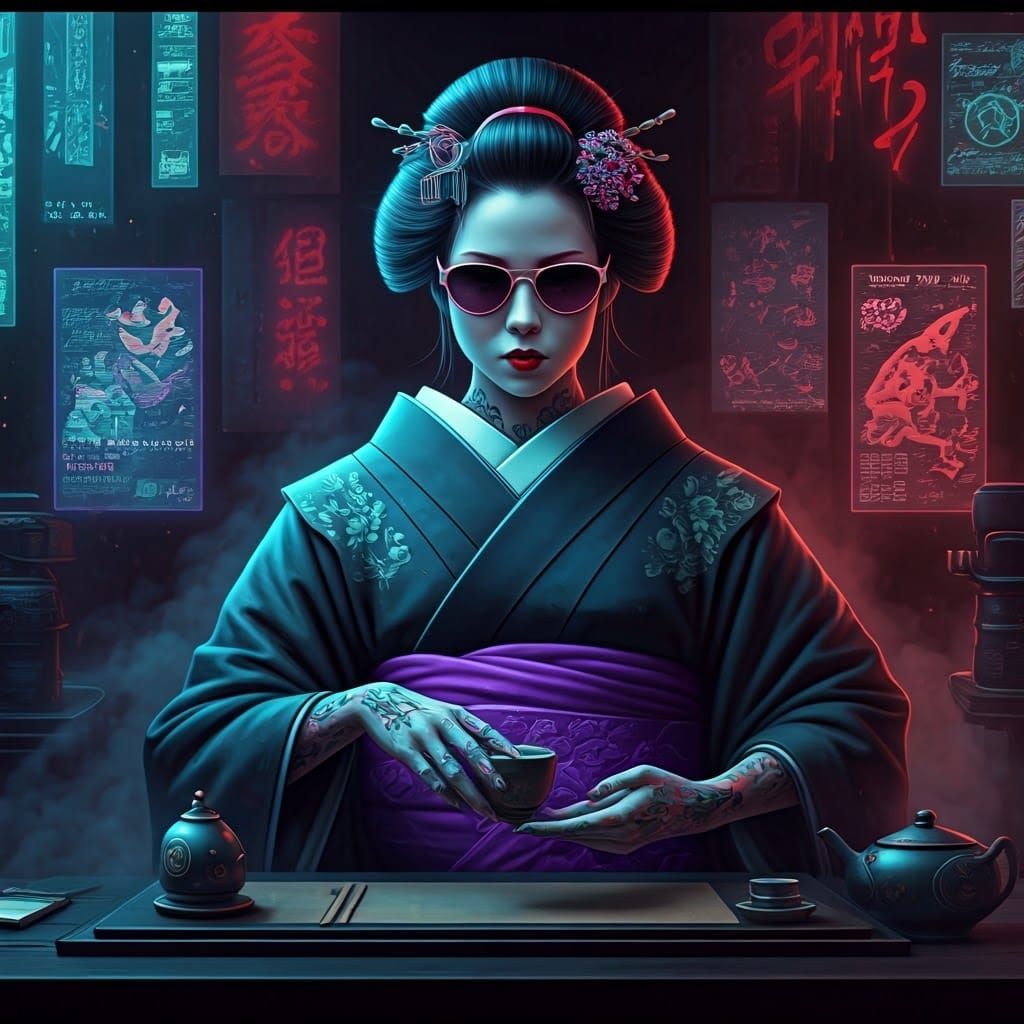Cyberpunk Geisha Performs Haunting Tea Ceremony in Neon-Lit ...