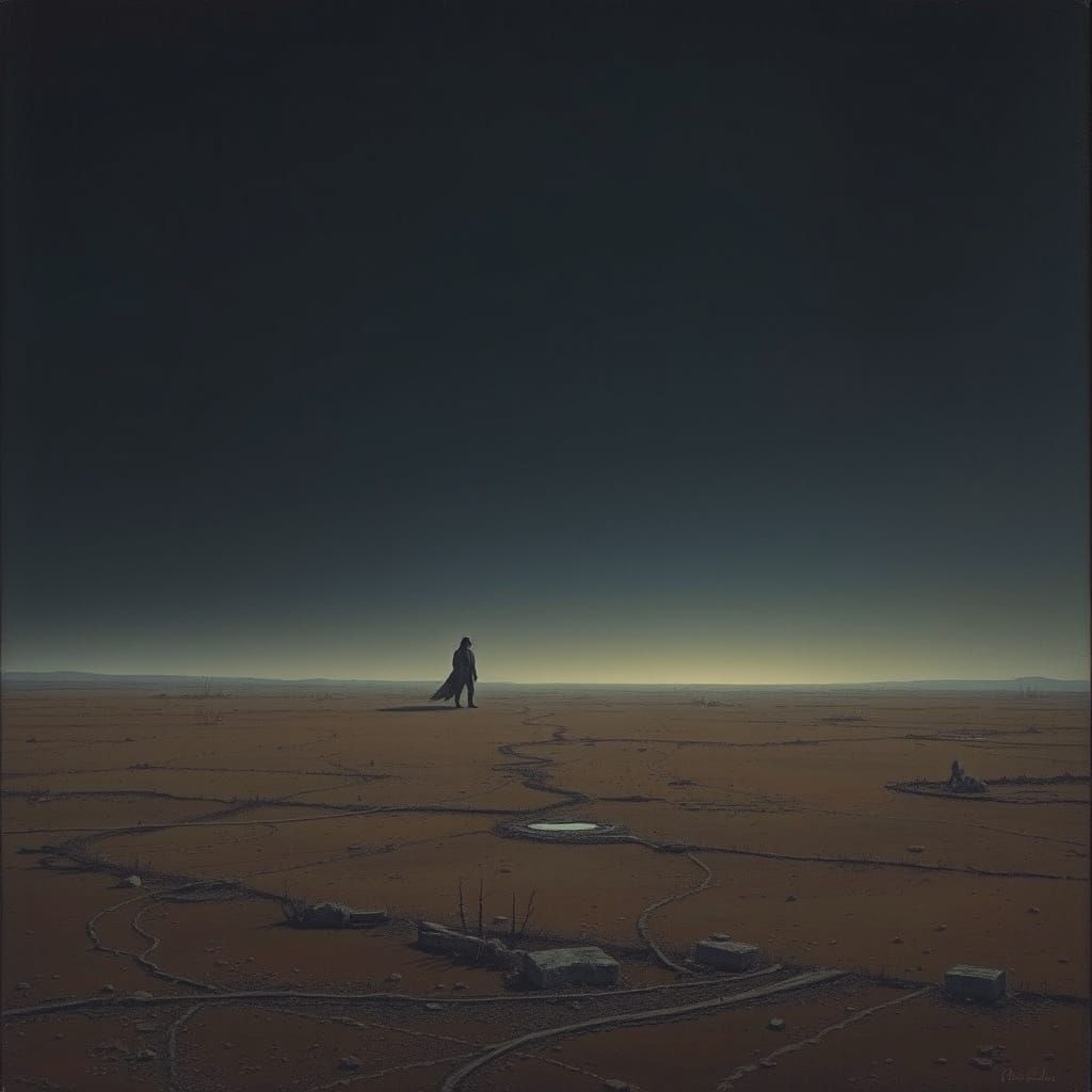Eerie Dystopian Landscape with Dramatic Lighting