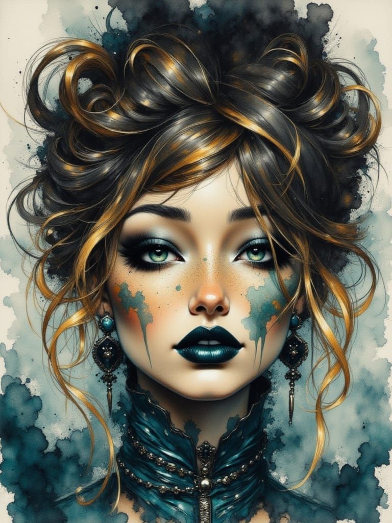 Watercolor Portrait of Woman with Blue Eyes