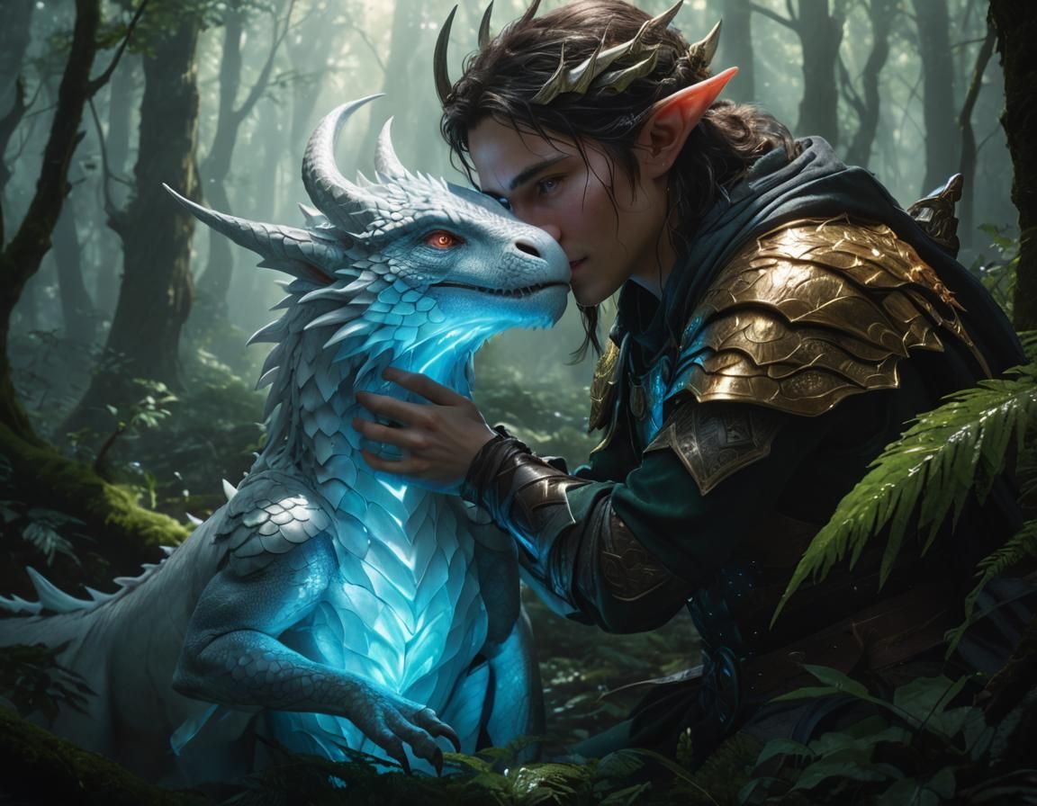 Drakewarden Ranger Ellerion bonding with his companion Keryl...