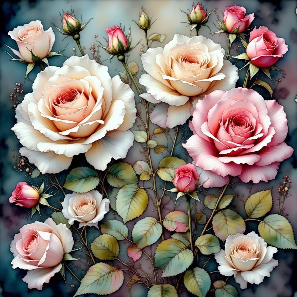 Ethereal Roses Bloom in a Whimsical, Double-Exposed Watercol...