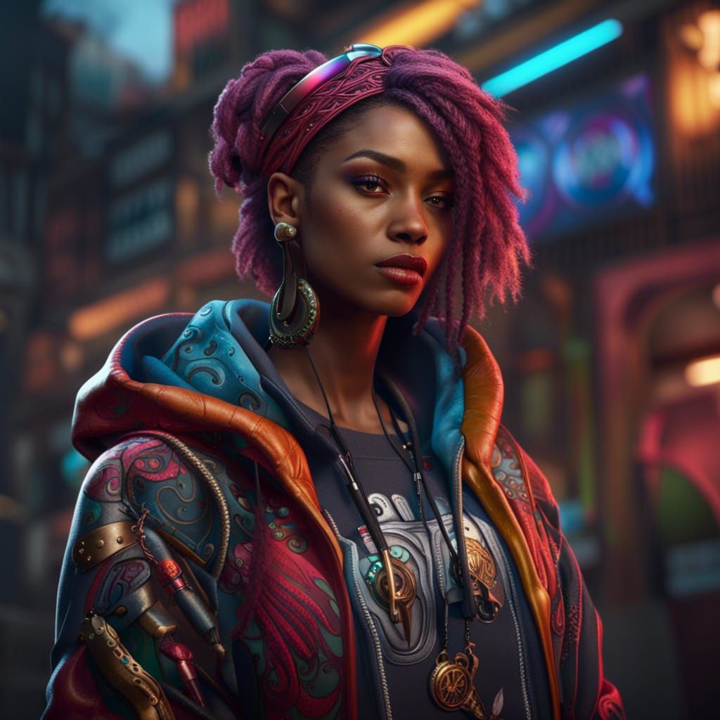 Female Hip Hop Fashion: Detailed Matte Painting