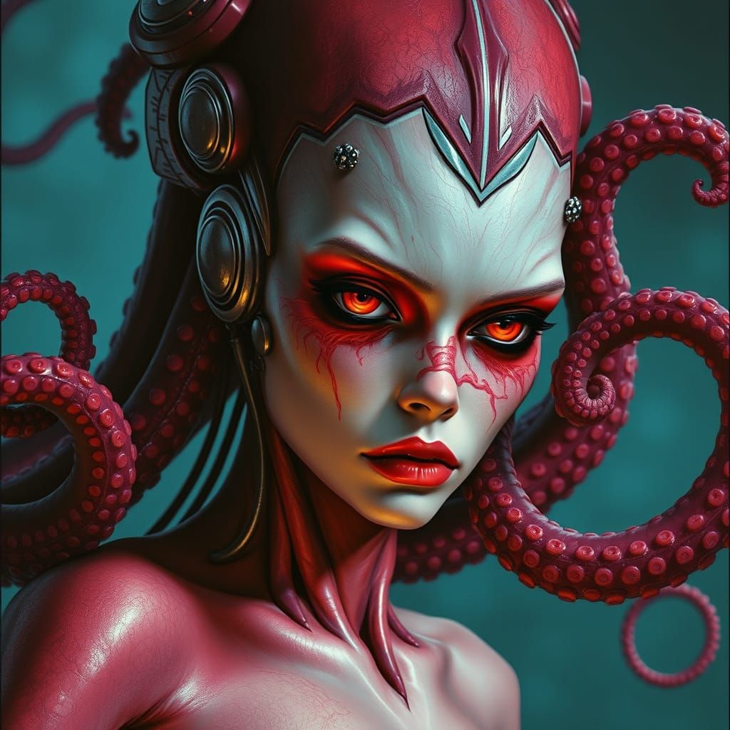 Futuristic Tentacle Mermaid in Biomechanical Style