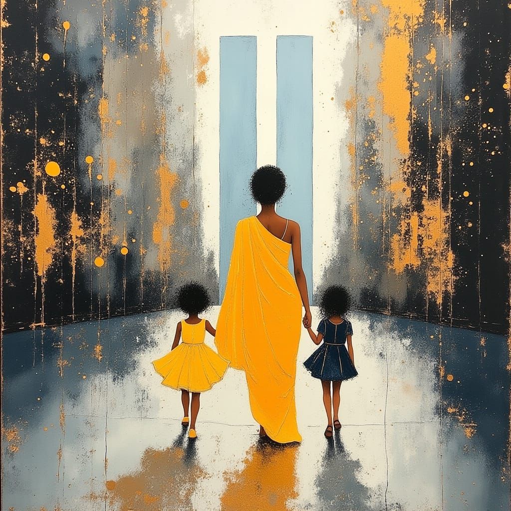 Indian Family in New York Street, Degas Style Painting