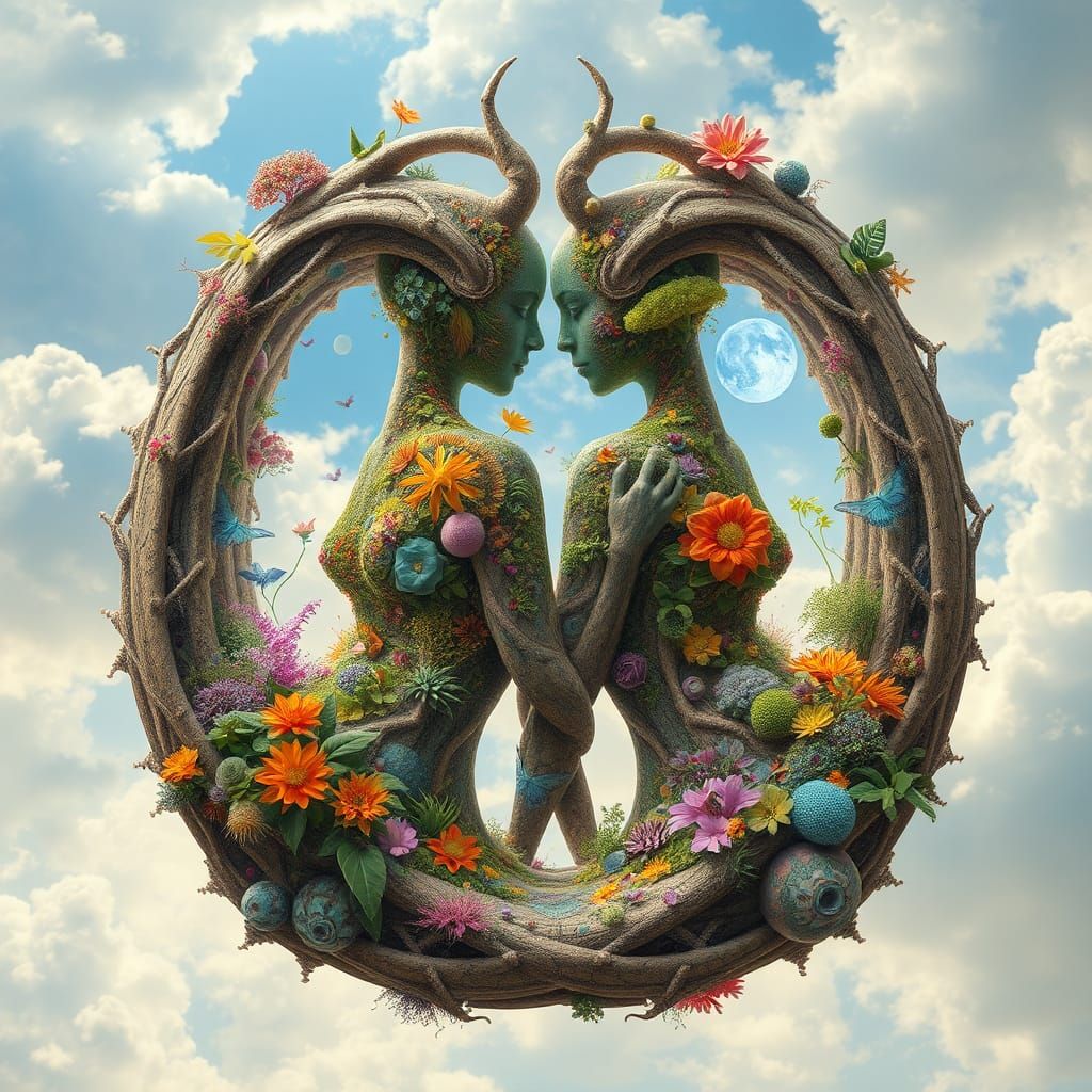 Ethereal Intertwined Figures Revealing Dreamlike Mindscapes