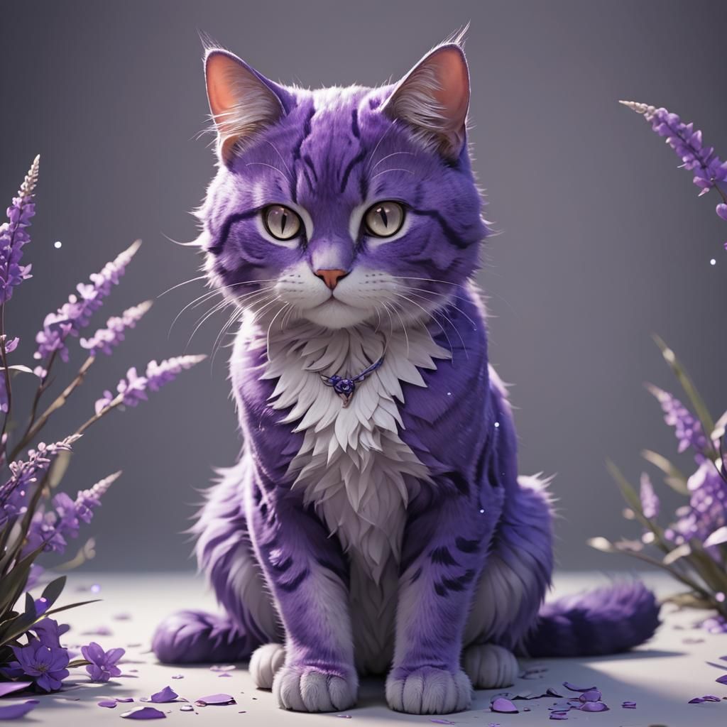 Purple Anime Cat Concept Art in 8K