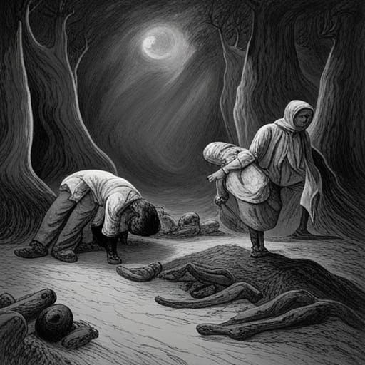 Horror Scene: Figures Trapped in the Ground