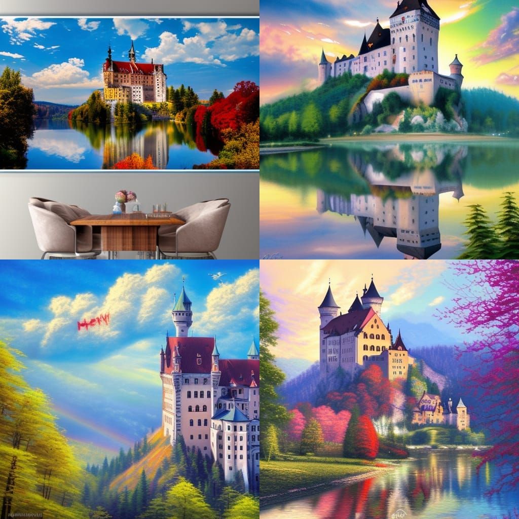 Neuschwanstein Castle in Thomas Kinkade Style