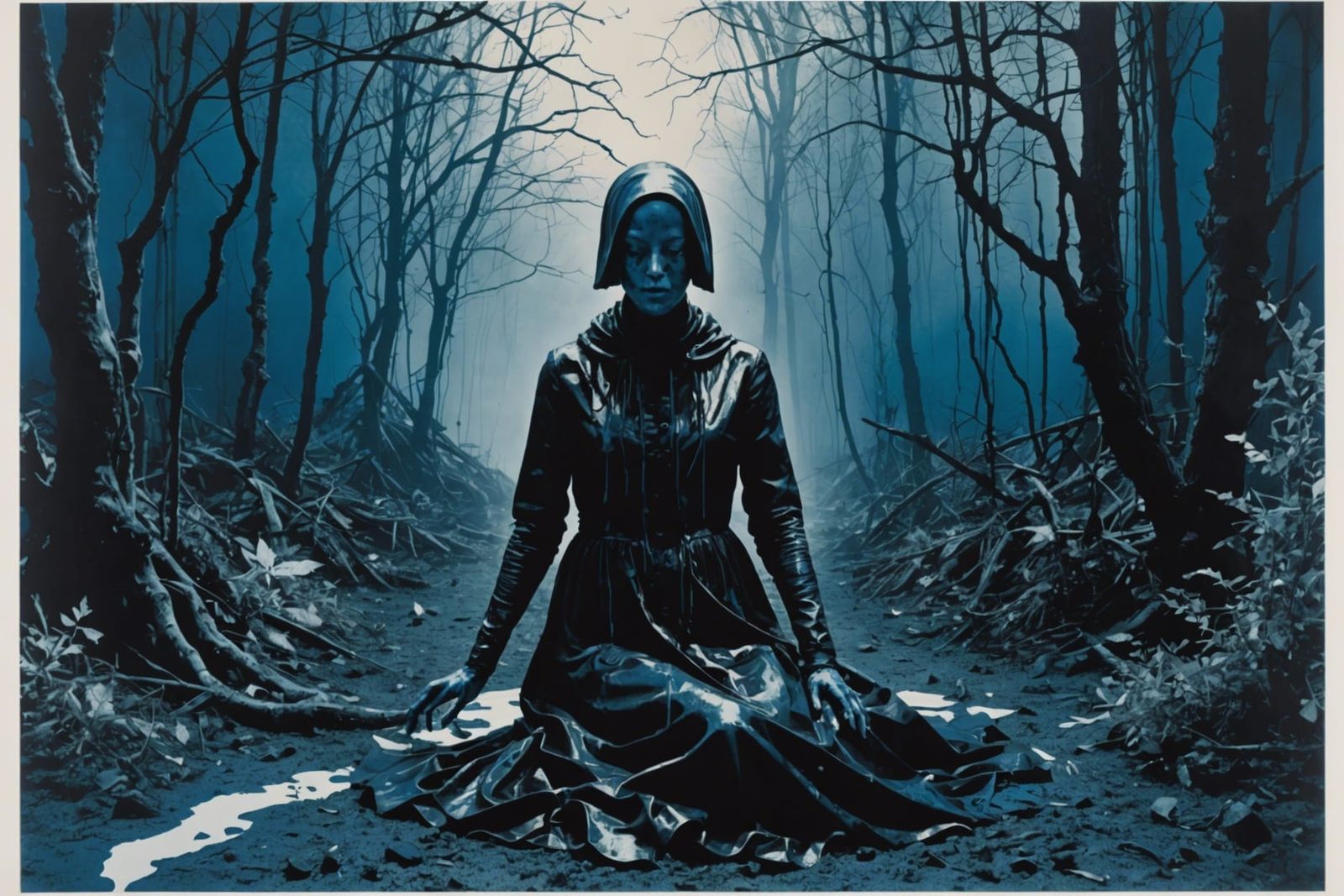 Haunting Woman in White: Mixed Media Collage