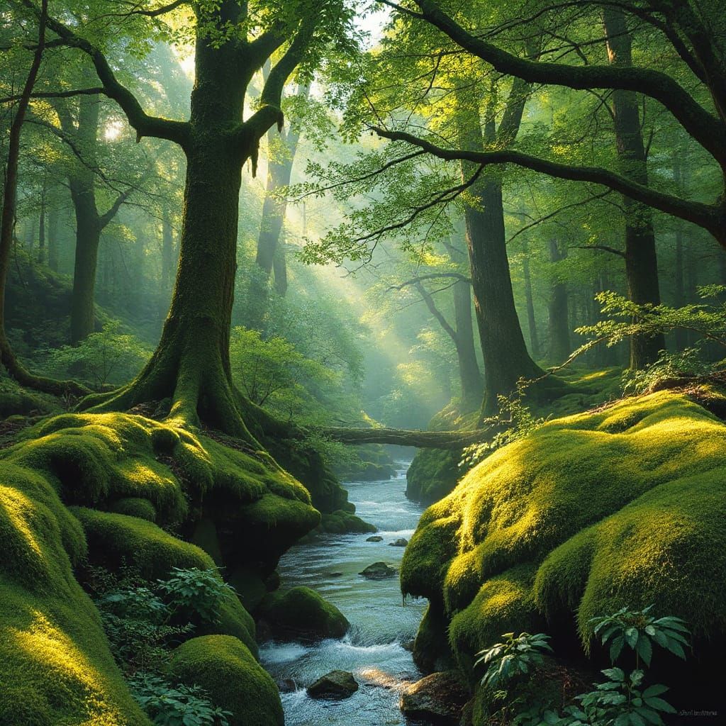 Lush Forest Stream in Photorealistic Style