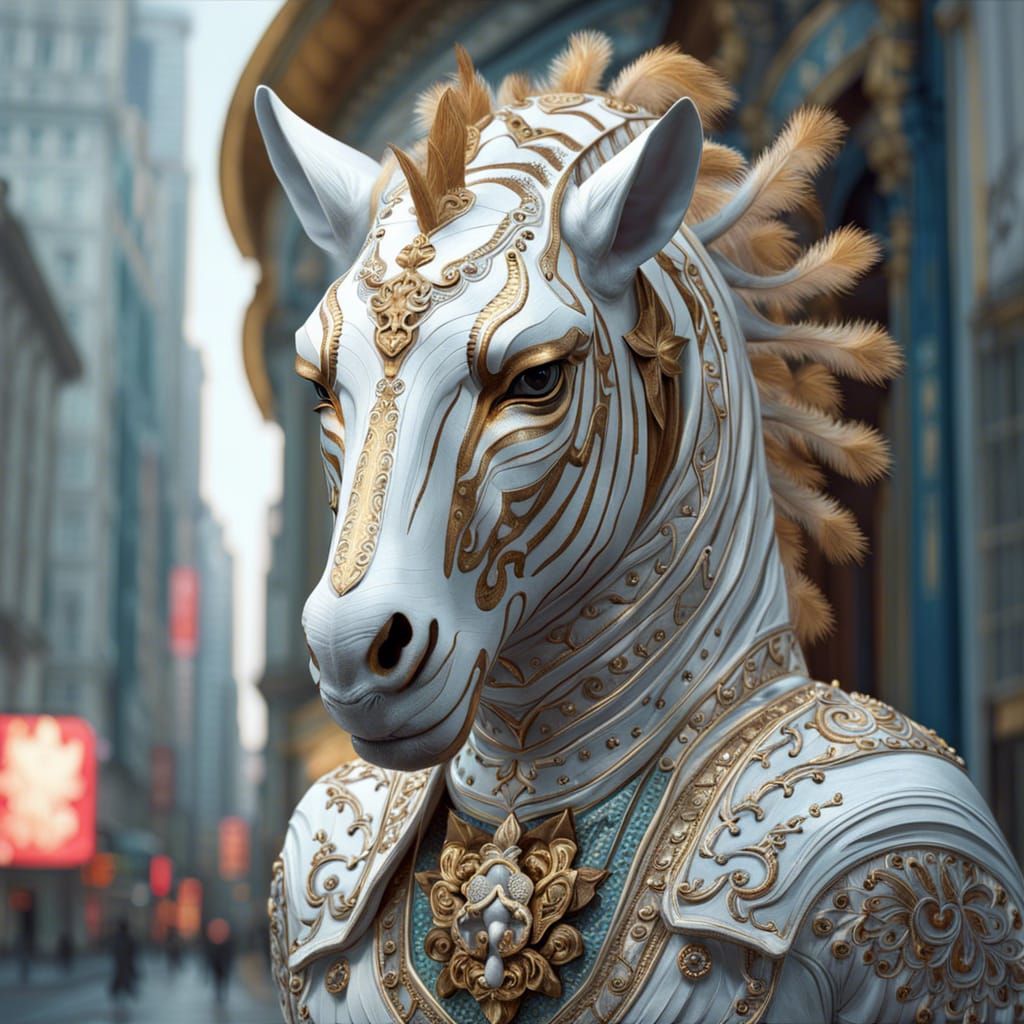 Rococo Gothic Zebra Manticore Portrait in Oil Painting Style