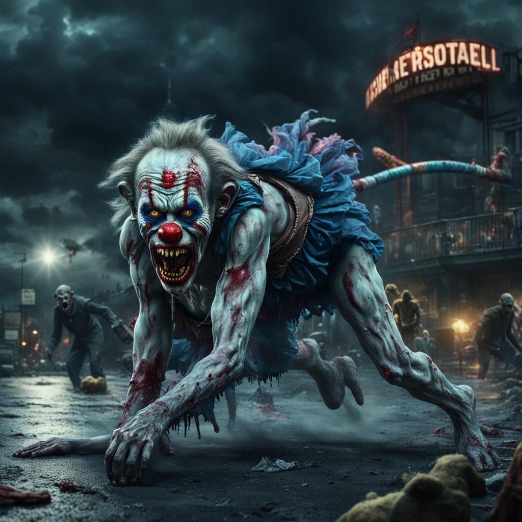 Giant Zombie Monkey Clown Woman: Digital Matte Painting