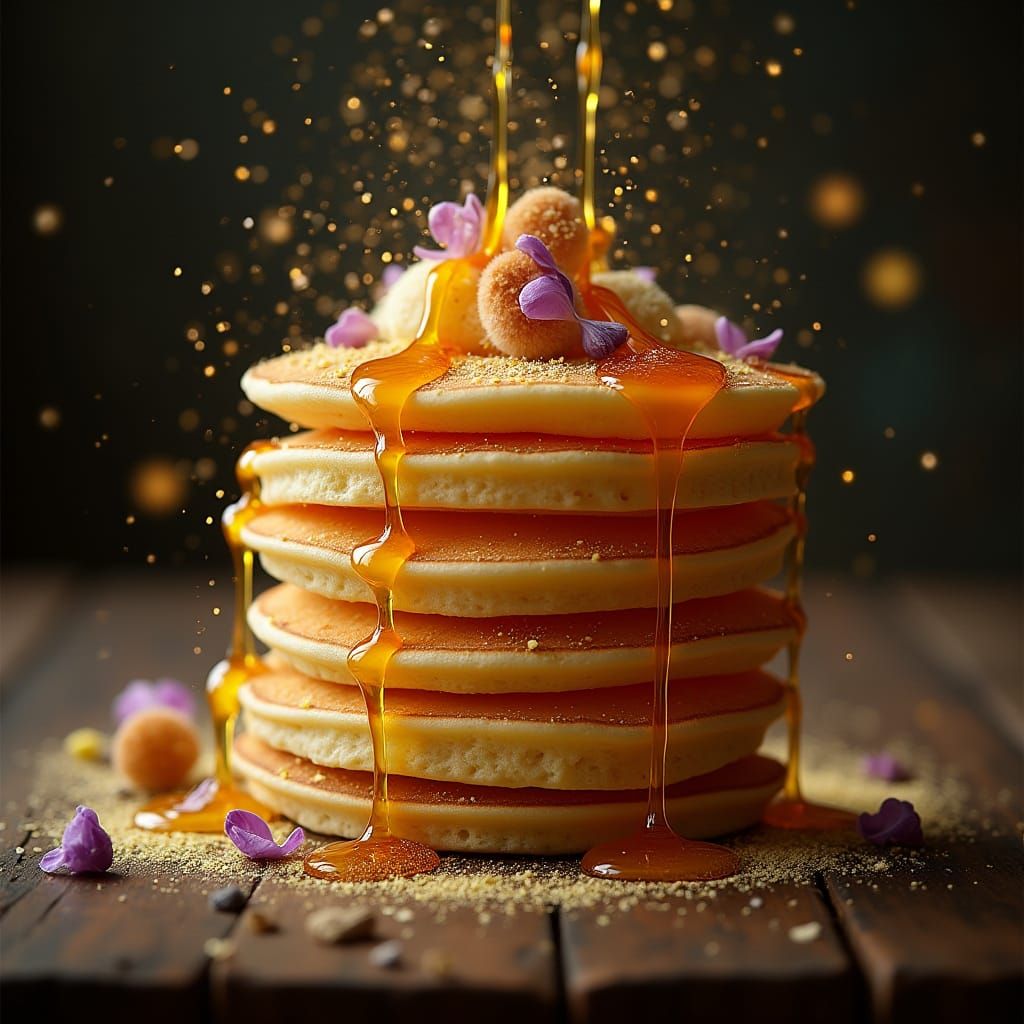 Glowing Pancakes Still Life in Dreamlike Style