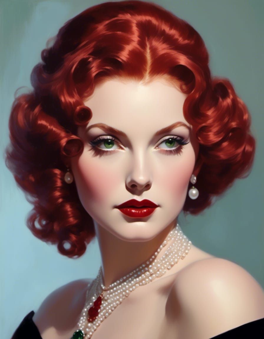 1940s Noir Femme Fatale Portrait with Red Hair
