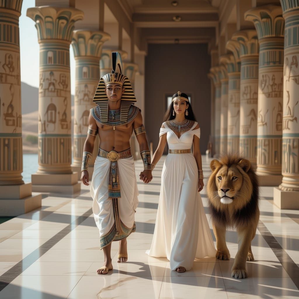 Egyptian King and Queen by Nile in Silver Temple