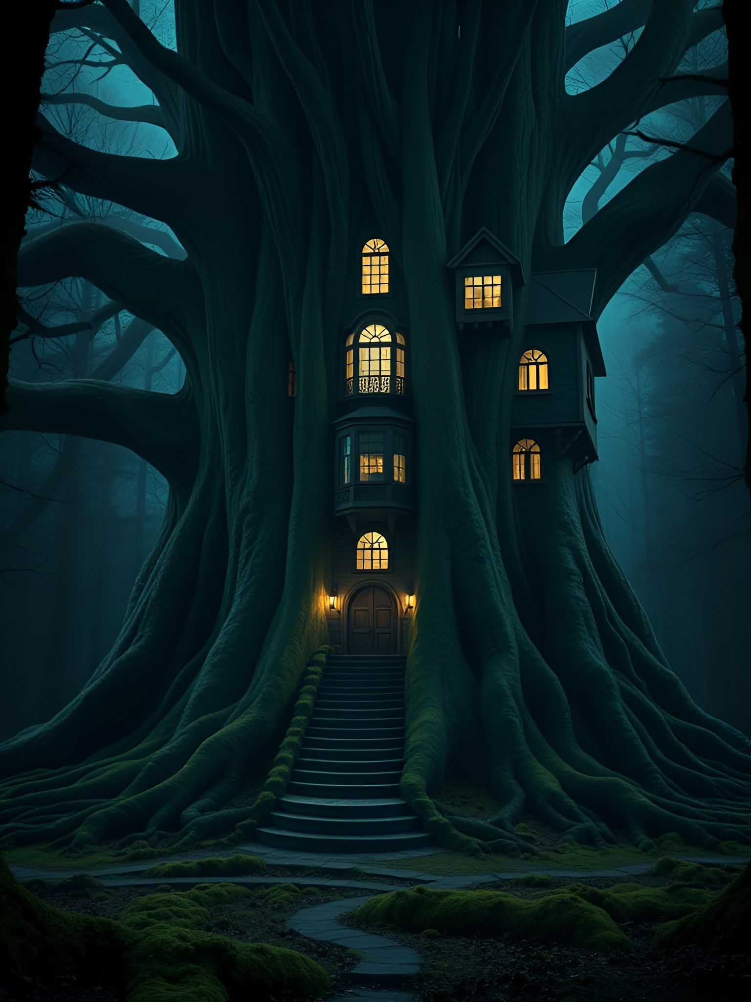 Gigantic Tree Mansion in Dark Forest