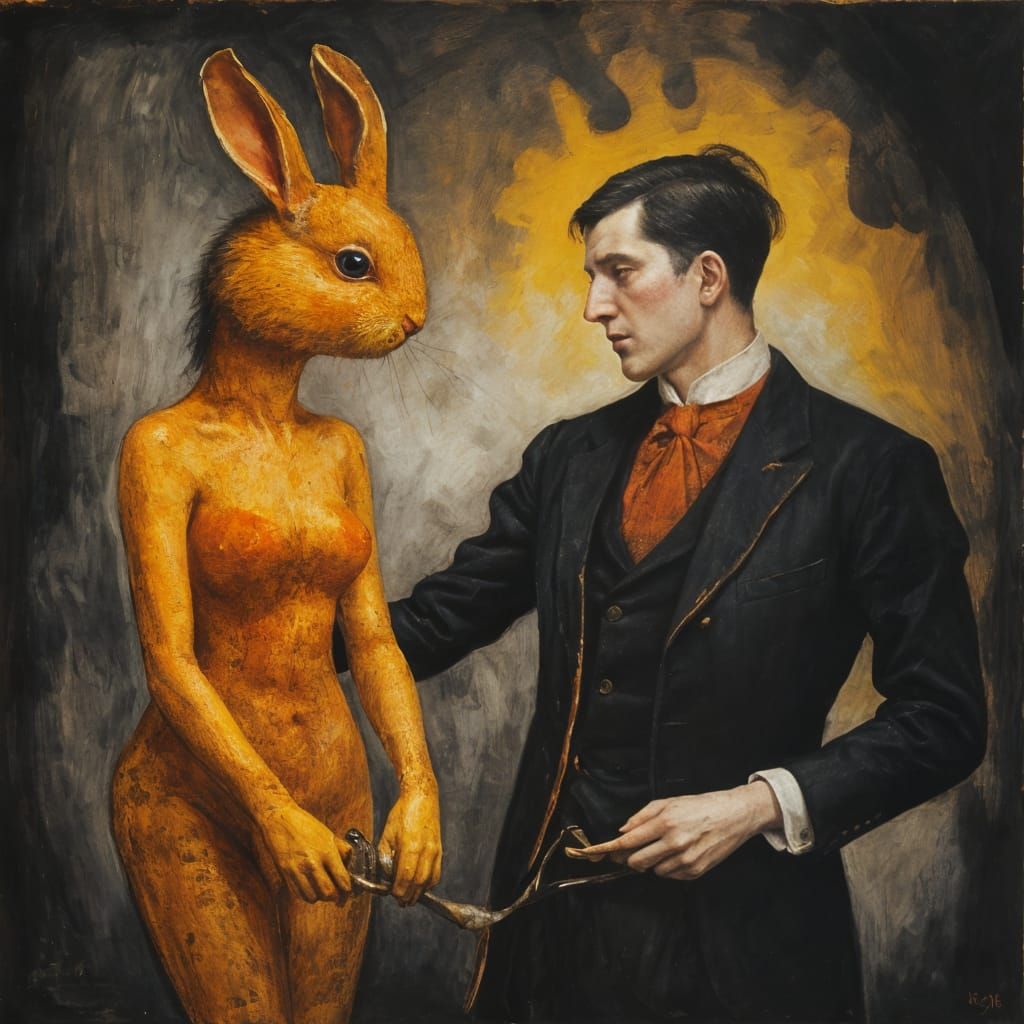 Rabbit Awaiting Dinner: Expressionist Painting