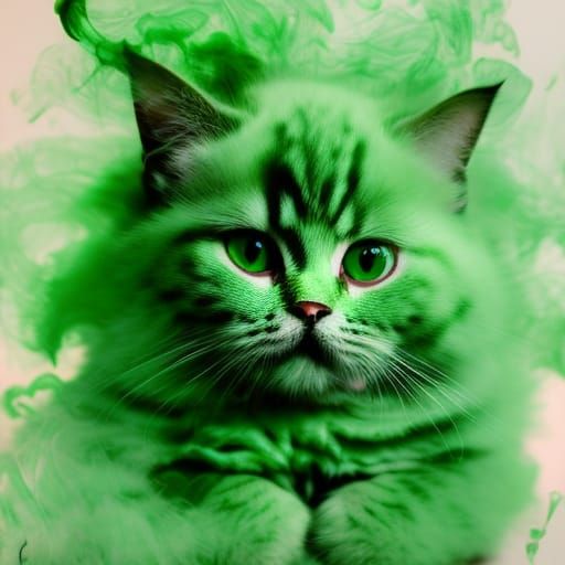 Emerald Kitten Portrait in Rising Green Smoke