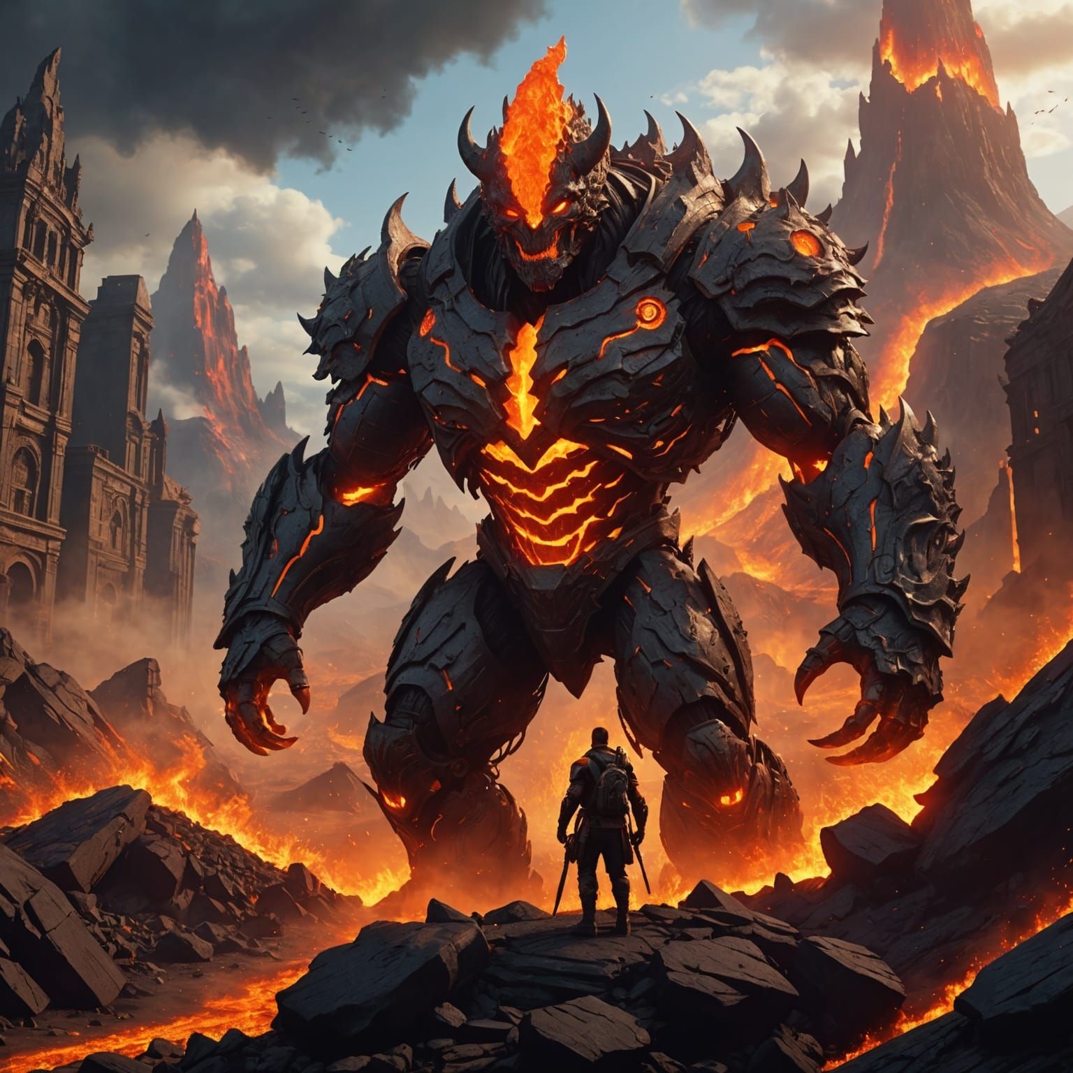 Muscular Man Arrives in Lava City: Fantasy Art