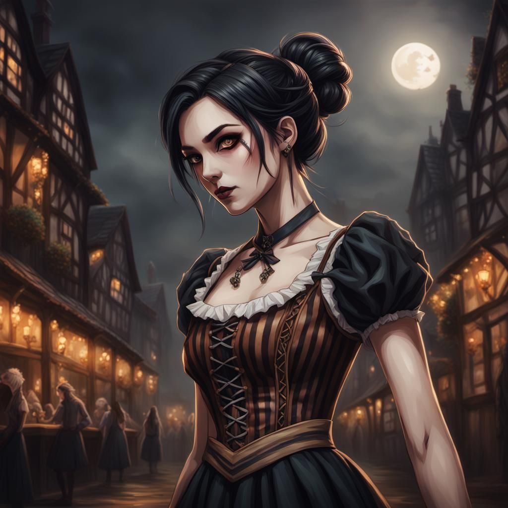 Gothic Oktoberfest Woman in Pyrography Style Concept Art