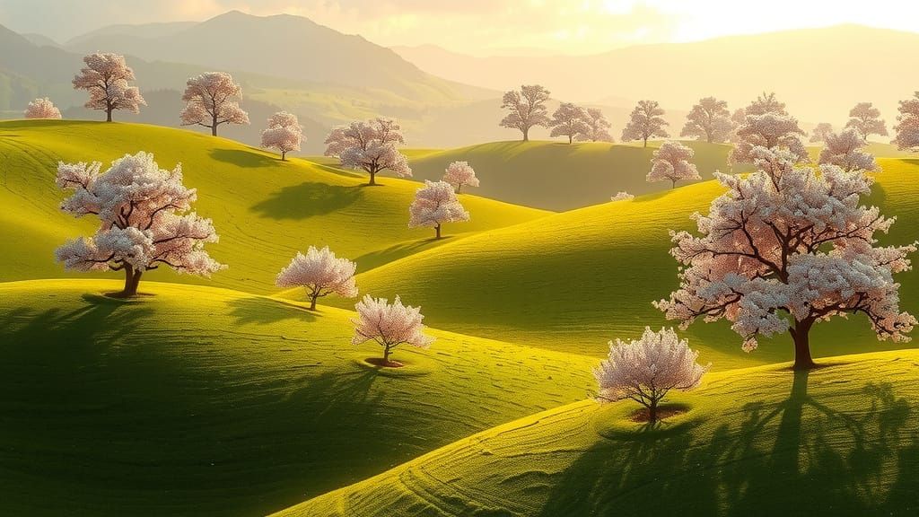Dreamy Green Hills in Soft Pastel Colors