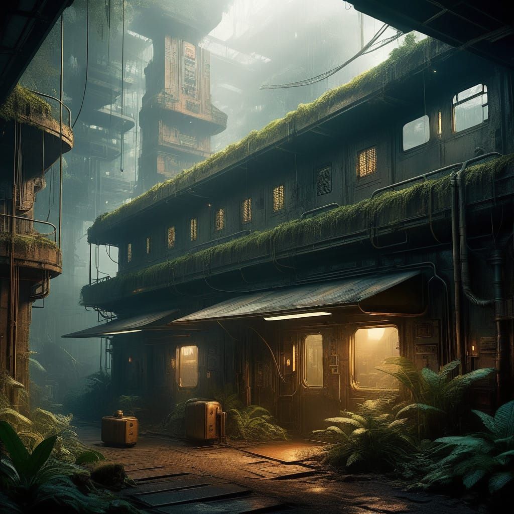 Retro-Futuristic Jungle Basecamp in Nostalgic Futurism Style