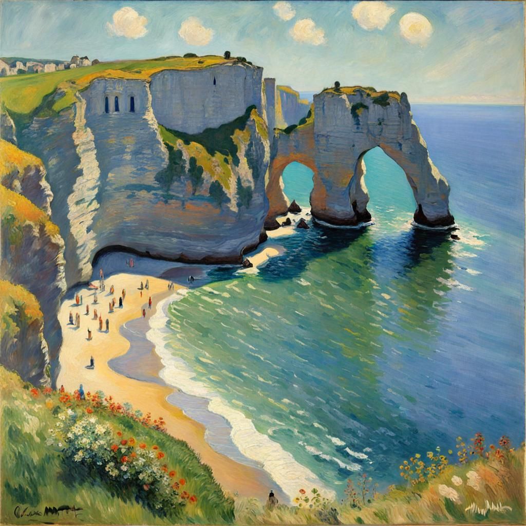 Cliff at Étretat: Oil Painting in Impressionistic Style
