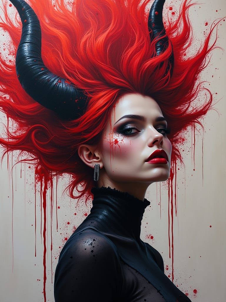 Sultry Devil Woman in Super Saiyan Graffiti Art