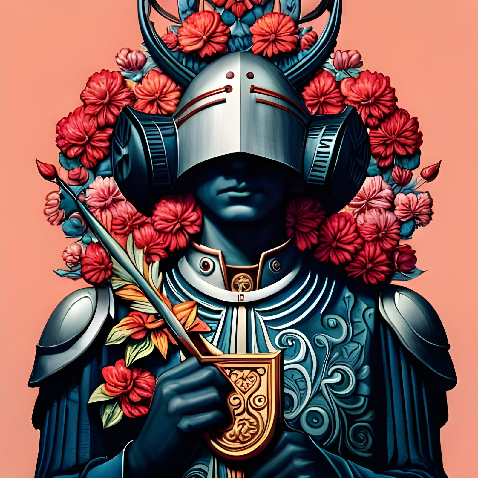 Flower Knight in Detailed Classical Painting Style