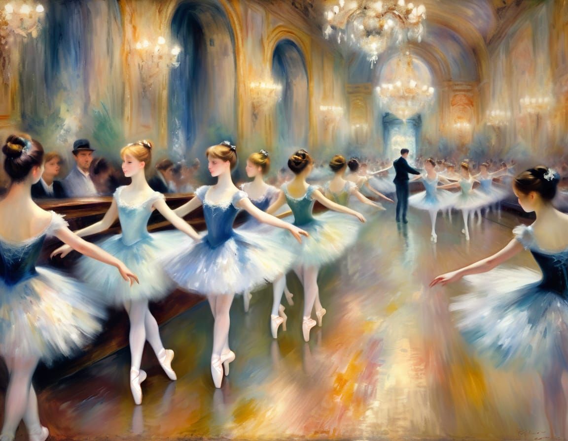 Ethereal Ballet Scene in Impressionist Style