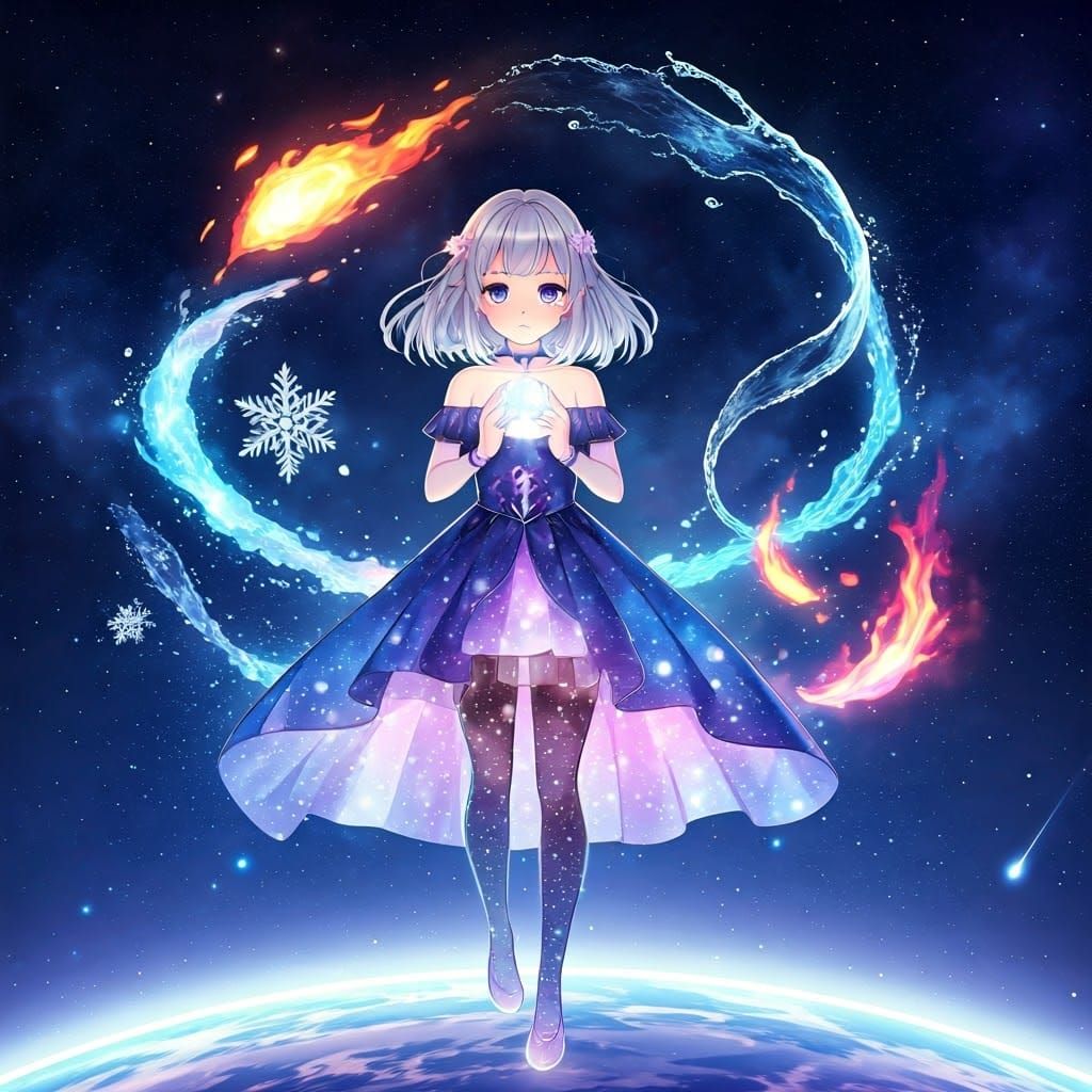 Cosmic Goddess in Manga Style on Crystalline Planet