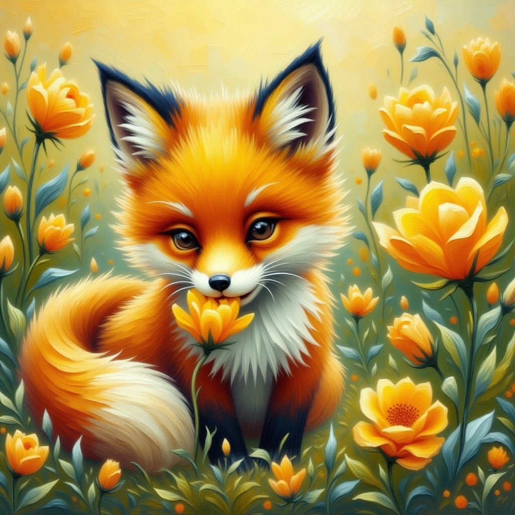 Fox in flower bed