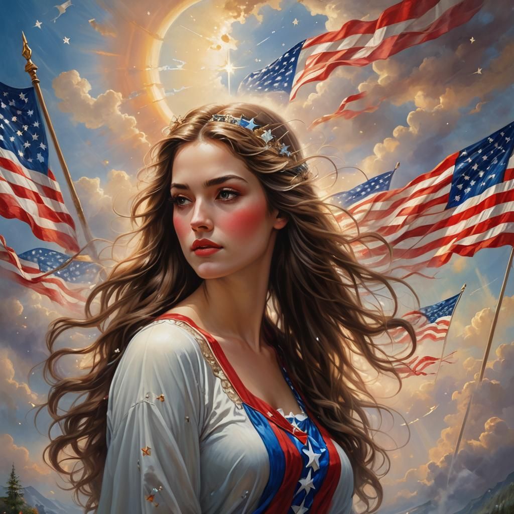 American Flag Goddess in Surrealist Style