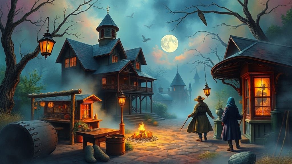 Surreal Scene in Gothic Sci-Fi Style, Vibrant Colors