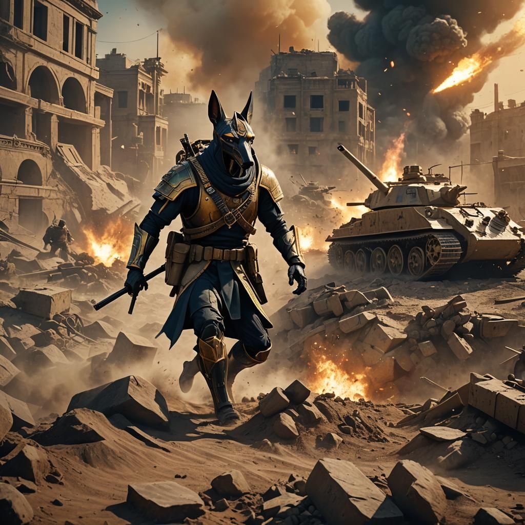Anubis in WWII Trench Warfare: Fantasy Concept Art