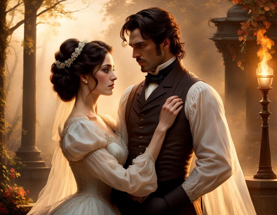 Romantic Illustration of Scarred Man and Smiling Woman