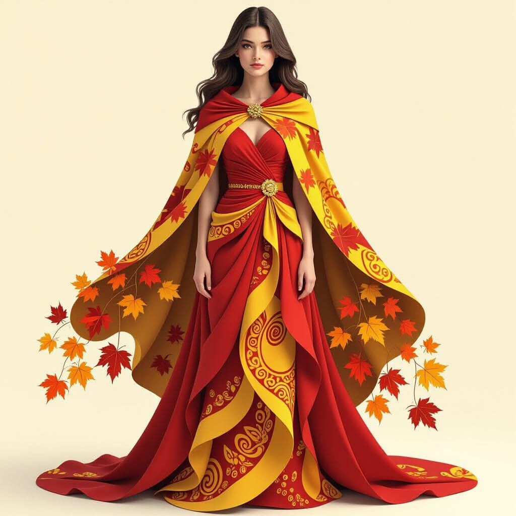 Autumn Leaves Cape on Woman in Fractal Zentangle Style