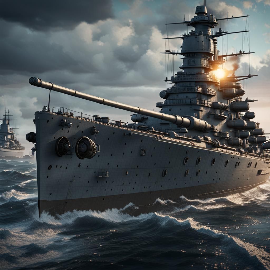 German Battleship in 3D Game Cinematic Style