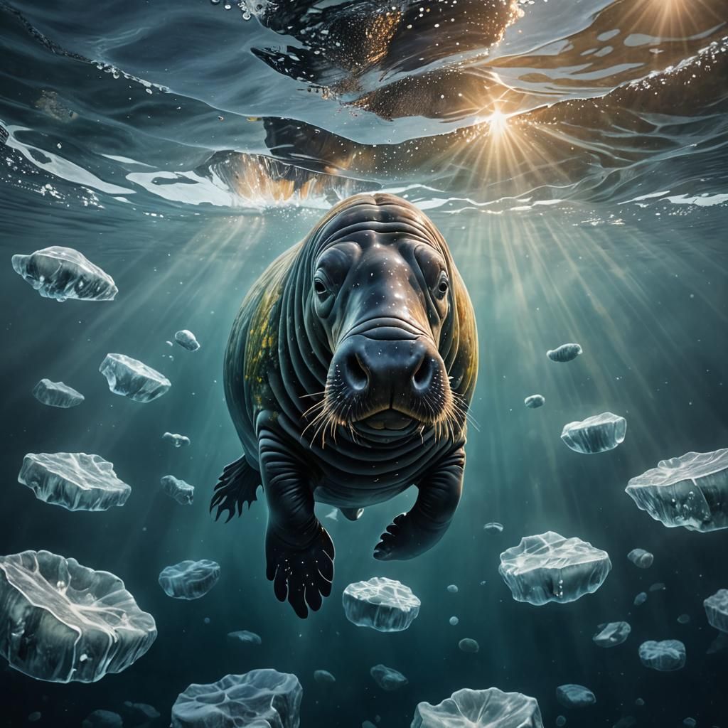 Rare Steller's Sea Cow in Icy Waters