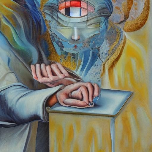 Surreal Reflection: Young Woman and Laughing Old Woman